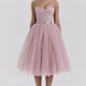Darling French Rose Tulle Midi Dress - Image 5