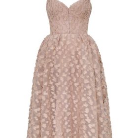 Lovely French Rose Jacquard Sweetheart Neckline Midi Dress - Image 2