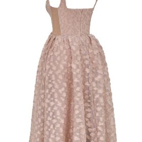 Lovely French Rose Jacquard Sweetheart Neckline Midi Dress - Image 3