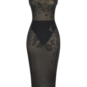 Amirah Black Mesh Crystal Embellished Midi Dress - Image 2