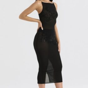 Amirah Black Mesh Crystal Embellished Midi Dress - Image 10