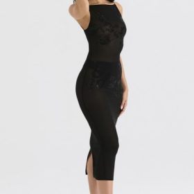 Amirah Black Mesh Crystal Embellished Midi Dress - Image 11
