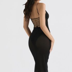 Amirah Black Mesh Crystal Embellished Midi Dress - Image 13