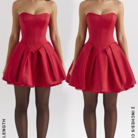 Salome Holly Red Satin Detachable Bow Mini Dress