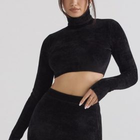 Suri Black Chenille Cropped Top - Image 9