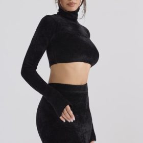 Suri Black Chenille Cropped Top - Image 10