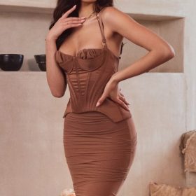 Talya Toffee Corset Midi Dress - Image 16