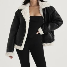 Madden Black Vegan Shearling Aviator Jacket - Image 5