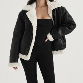 Madden Black Vegan Shearling Aviator Jacket - Image 7