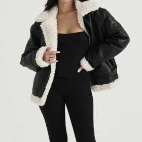 Madden Black Vegan Shearling Aviator Jacket - Image 8