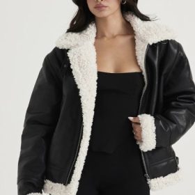 Madden Black Vegan Shearling Aviator Jacket - Image 9