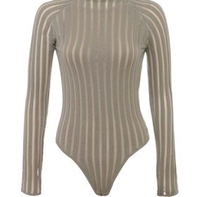 Rowena Grey Velour Sheer Striped Bodysuit - Image 2