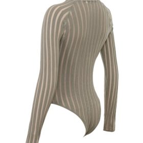 Rowena Grey Velour Sheer Striped Bodysuit - Image 3