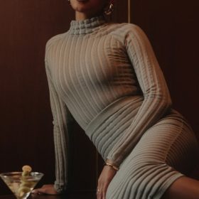 Rowena Grey Velour Sheer Striped Bodysuit - Image 6