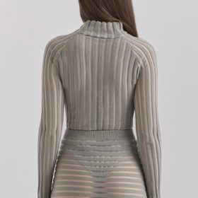 Rowena Grey Velour Sheer Striped Bodysuit - Image 11