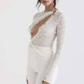 Leala Ivory Floral Lace Trim Top - Image 12
