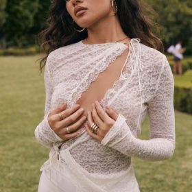 Leala Ivory Floral Lace Trim Top - Image 16