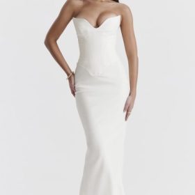 Tamara Ivory Strapless Corset Dress - Image 8