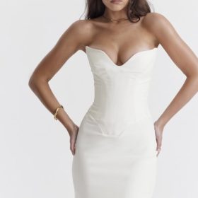 Tamara Ivory Strapless Corset Dress - Image 9