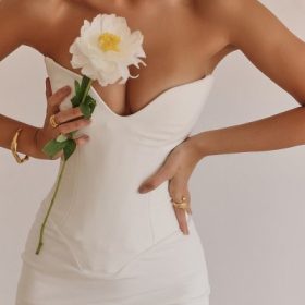 Tamara Ivory Strapless Corset Dress - Image 17