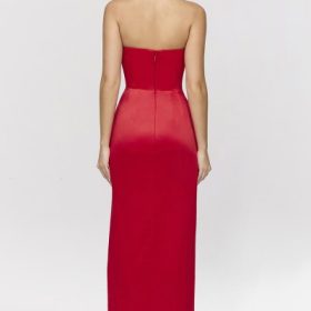 Adrienne Scarlet Satin Strapless Gown - Image 11