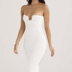 Oriana White Ribbed Knit Strapless Midi Dress - Image 8