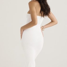 Oriana White Ribbed Knit Strapless Midi Dress - Image 10
