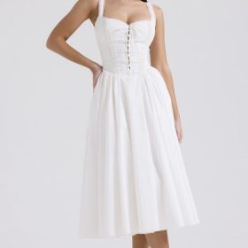 Milia White Broderie Anglais & Cotton Midi Dress - Image 6