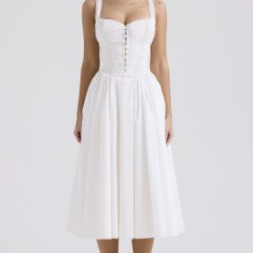 Milia White Broderie Anglais & Cotton Midi Dress - Image 7