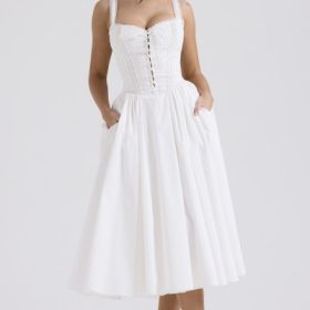Milia White Broderie Anglais & Cotton Midi Dress - Image 8