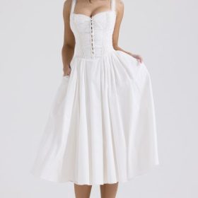Milia White Broderie Anglais & Cotton Midi Dress - Image 9