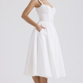 Milia White Broderie Anglais & Cotton Midi Dress - Image 10