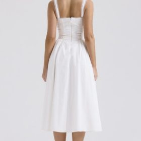 Milia White Broderie Anglais & Cotton Midi Dress - Image 12