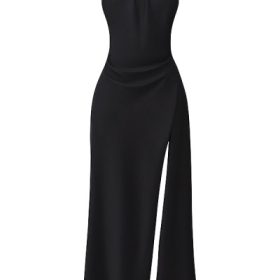 Zanab Black Thigh Slit Maxi Dress - Image 2