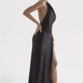 Zanab Black Thigh Slit Maxi Dress - Image 11