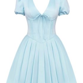 Imani Delicate Blue Satin Pleated Mini Dress - Image 2
