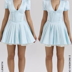 Imani Delicate Blue Satin Pleated Mini Dress - Image 10
