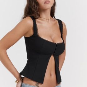 Noura Black Lace Trim Top - Image 12