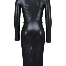 Viola Black Vegan Leather Long Sleeve Midi Dress - Image 4