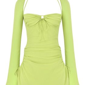Baby Lime Chiffon Halter Mini Dress - Image 2