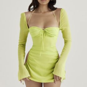 Baby Lime Chiffon Halter Mini Dress - Image 5