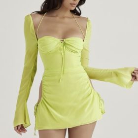 Baby Lime Chiffon Halter Mini Dress - Image 8