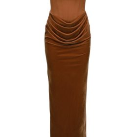 Persephone Toffee Velvet Strapless Corset Maxi Dress - Image 2