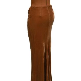 Persephone Toffee Velvet Strapless Corset Maxi Dress - Image 3