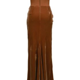 Persephone Toffee Velvet Strapless Corset Maxi Dress - Image 4