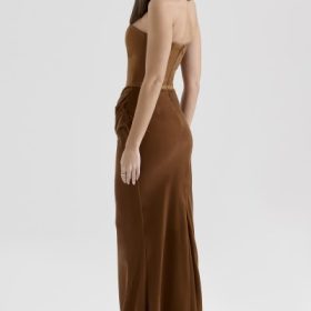 Persephone Toffee Velvet Strapless Corset Maxi Dress - Image 10