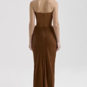 Persephone Toffee Velvet Strapless Corset Maxi Dress - Image 11