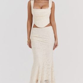 Una Vintage Cream Lace Corset - Image 7