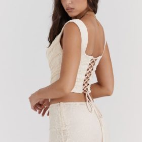Una Vintage Cream Lace Corset - Image 11