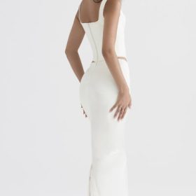 Colette Ivory Satin Bias Cut Midi Skirt